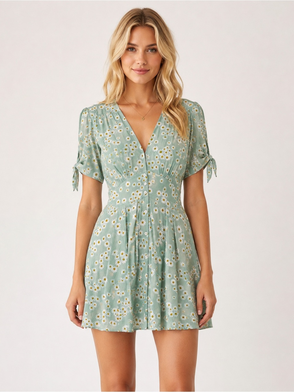 Faithfull The Brand Daisy Floral Mini Dress Mint Green Button 2 6083